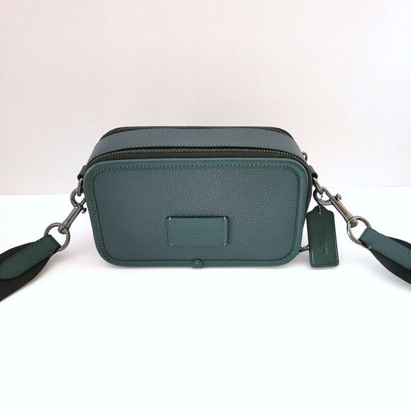 Coach CM113 Wyatt Crossbody Pebbled Leather Bag Double Pockets Dark Teal - Picture 1 of 8